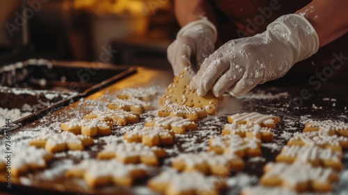 Baker Dusting Powdered Sugar on Freshly Baked Cookies,