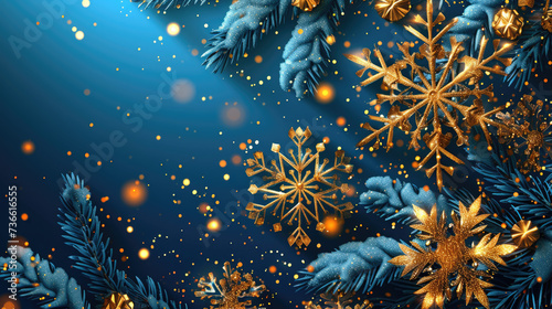Blue and Gold Christmas Background with Snowflakes