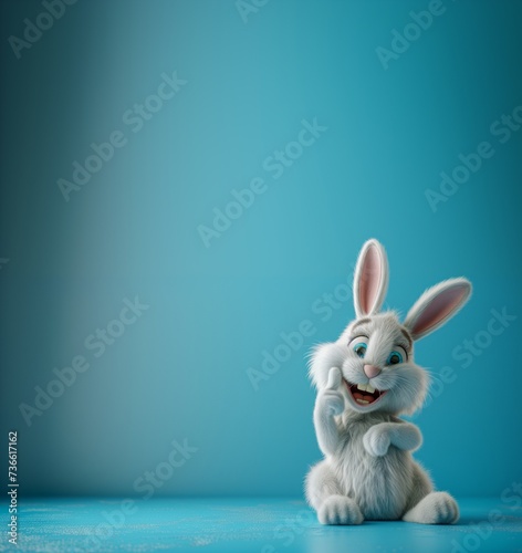 Adorable 3D Animated Rabbit / easter bunny on Light Blue Background / copyspace © Sven