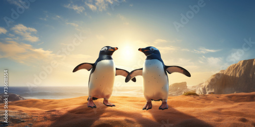 penguins on the beach  generative AI