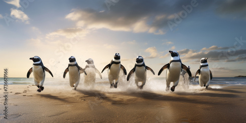 penguins on the beach, generative AI