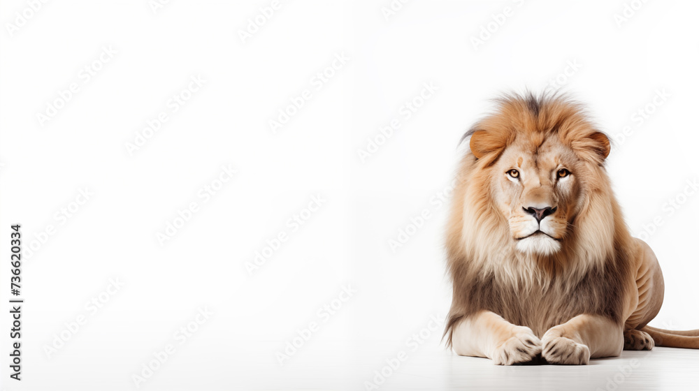 Big lion animal on white isolate background - obrazy, fototapety, plakaty 