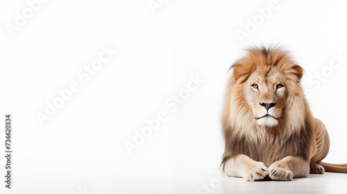 Big lion animal on white isolate background © Ritthichai
