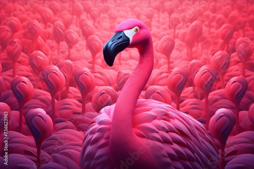 Pink flamingo. Nature bird summer. Generate Ai