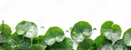 A group of Centella asiatica plants with raindrops on their leaves, isolated on 1f9