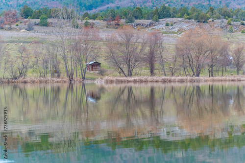 bursa uludag gokoz pond mountain reflection with clouds and natural vegetation