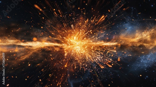 Wallpaper concept of sparks flying at high speed from the center to the edges. Generative AI.