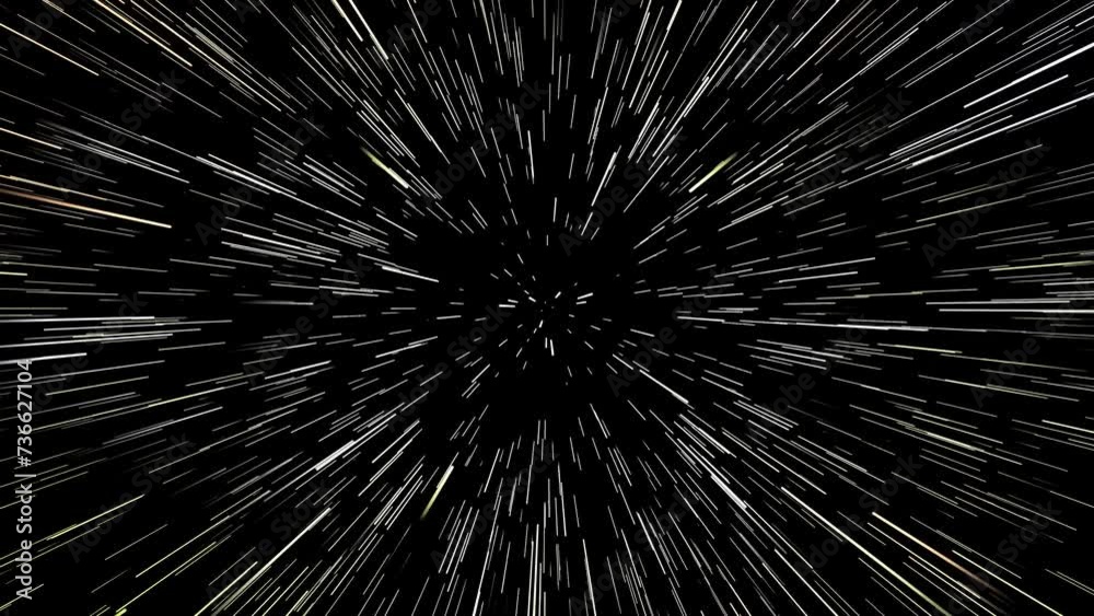 Hyperspace jump through the stars to a distant space. 4K 3D rendering traveling through star fields flying extremely fast light speed journey through a wormhole to the end of tunnel in space. Hyperspace jump through the stars to a distant space. 4K 3D rendering traveling through star fields flying extremely fast light speed journey through a wormhole to the end of tunnel in space.