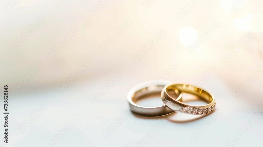 A couple of wedding rings sitting on top of a table A couple of wedding rings sitting on top of a table