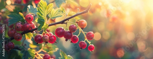 A detailed view of natural blackcurrant berries growing on a tree branch against a blurred background. photo