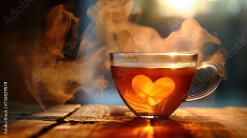 Cup of tea and heart with a pair of tea. Concept graphic
