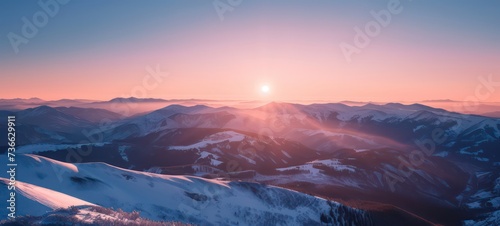 Sunset in winter mountains. Sunny landscape. © Ibad