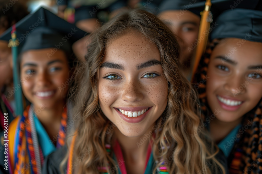 Multiracial graduates smiling closely Multiracial graduates smiling closely