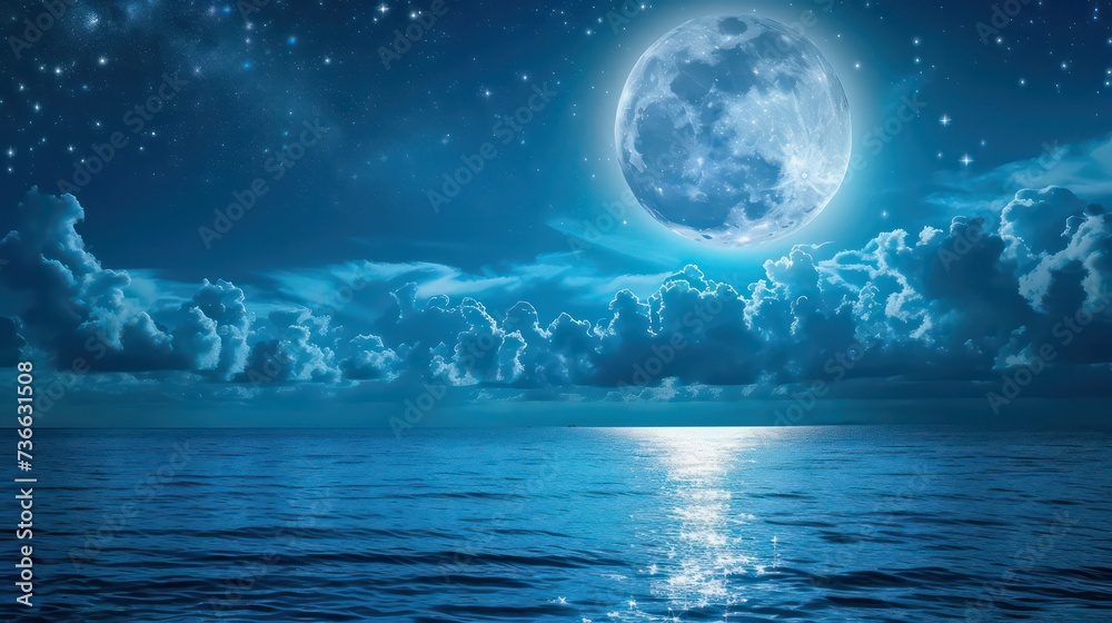 romantic and scenic panorama with full moon on sea to night romantic and scenic panorama with full moon on sea to night