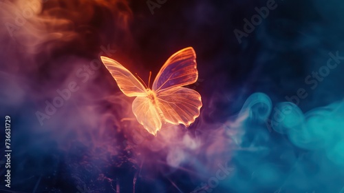 Flying fiery sparkling fire butterfly on black background. © Ibad