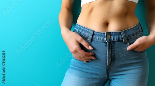 Close up view of woman s belly with fat pad, depicting obesity s impact on body image and health. © Ilja