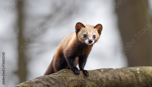 full body of a tree marten, isolated white background 
