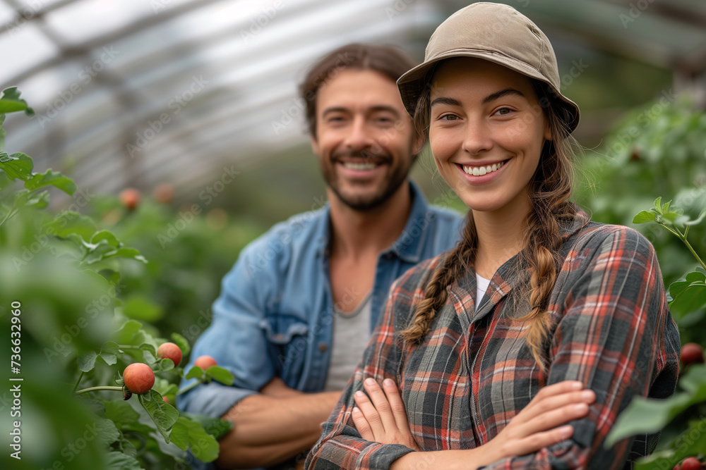 Pair of farmers in a greenhouse