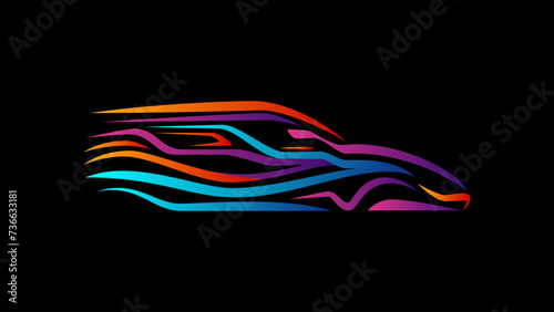 Suv car colorful line logo on black background. Modern line crossover car.