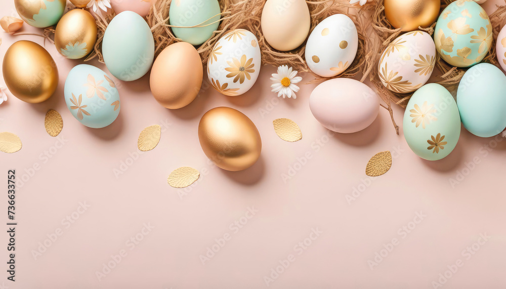 Beautiful easter eggs with copy space in peach fuzz color