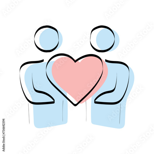 A heart. love. a symbol of love. red. guy. young woman. to stretch out. arm. valentine card. the icon. doodle. colored. vector. on a white background. flat.