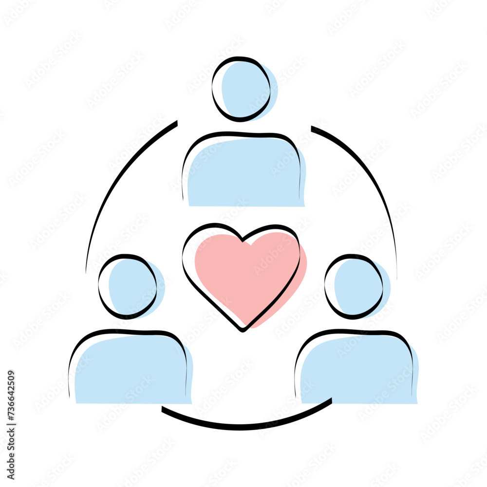 Obraz premium A heart. love. a symbol of love. red. guy. young woman. to stretch out. arm. valentine card. the icon. doodle. colored. vector. on a white background. flat.
