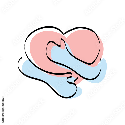 A heart. love. a symbol of love. red. guy. young woman. to stretch out. arm. valentine card. the icon. doodle. colored. vector. on a white background. flat.
