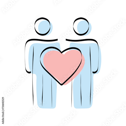 A heart. love. a symbol of love. red. guy. young woman. to stretch out. arm. valentine card. the icon. doodle. colored. vector. on a white background. flat.