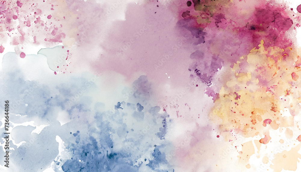 Watercolor painted background with blots and splatters. Brush stroked painting. wall; mixed paints template design