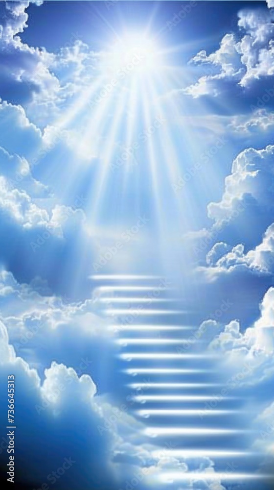 A stairway leading up to a Heaven in a bright sky.
