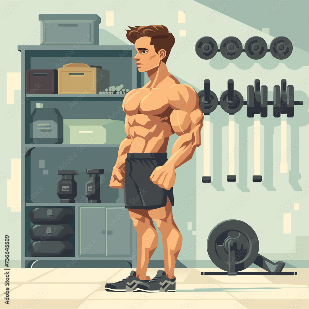 Fototapeta premium Simple flat illustration of a gym guy