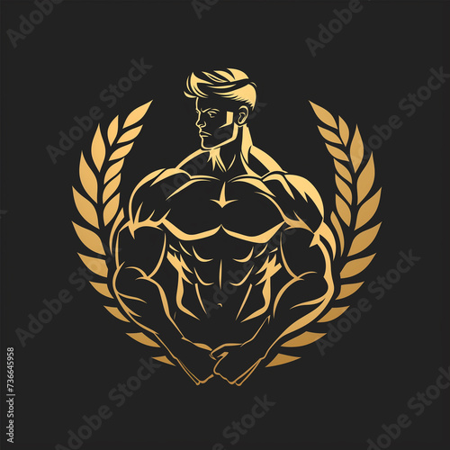 Fitness logo mascot of a handsome men stroke illustration. Yellow and black background