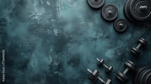 Wallpaper Mural Top view of a gym equipment's on a dark background Torontodigital.ca