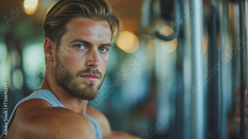 Wallpaper Mural Handsome men side pose in a gym background Torontodigital.ca