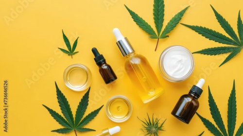 Cannabis oil and cbd oil on a yellow background.