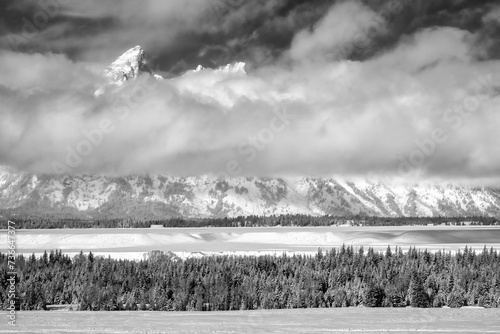 Canvas Print Tetons poking through the fog in Jackson Hole; Grand Teton NP; Wyoming
