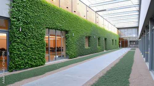 Sustainable green wall architecture with plants in urban city building for eco friendly living