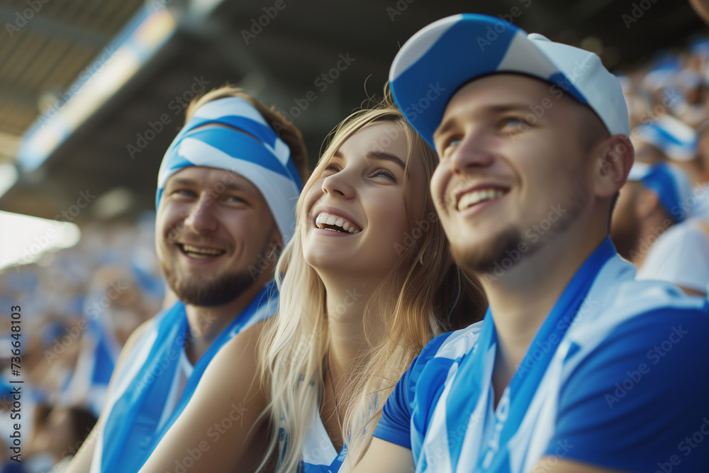 Estonia fans cheering on their team from the stands of sports stadium