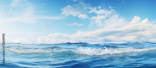 a blue ocean with waves and clouds
