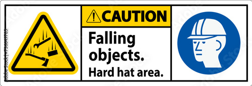 Caution Sign, Falling Objects Hard Hat Area