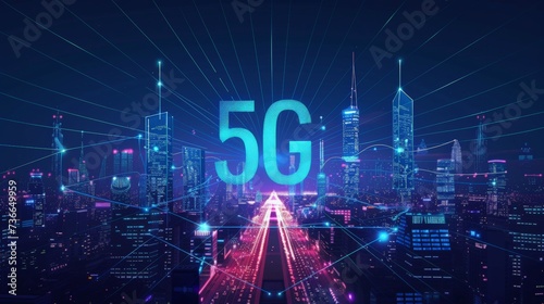 5G wireless network, high speed internet, cloud computing or connect diagram technolog 