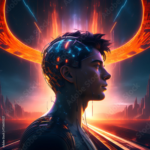 CyberAI on futuristic landscape! photo