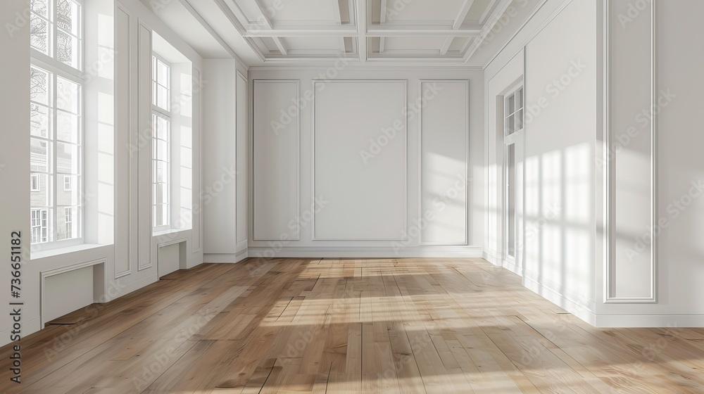 Obraz premium Empty apartment with wooden parquet floor. Real estate concept.