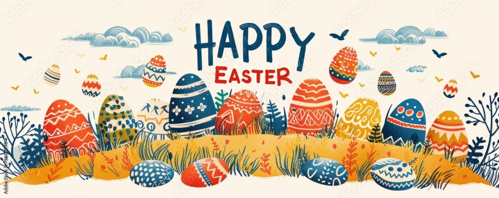 colorful eggs with happy easter Generative AI colorful eggs with happy easter Generative AI