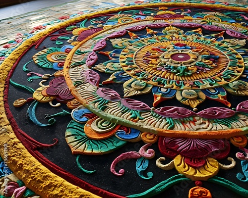a colorful rug with a circular design on it