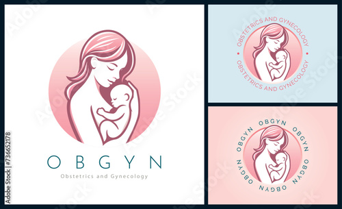 OBGYN obstetrics and gynecology clinic mom and baby pregnancy logo template design for brand or company and other