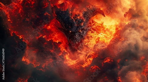 Demon Demonic devil in the fire of hell inferno burning bright fire. Digital album Art photo