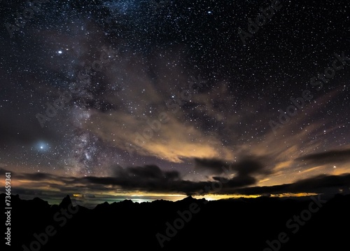 Milky way, sky stars, mountains, clouds, night, Rysy summit, Tatra mountains, Poland, Europe photo