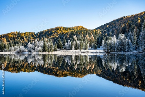 Prebersee in autumn with reflection, Lungau, Land Salzburg, Salzburg, Austria, Europe photo