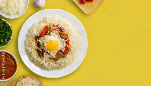 Perde pilav turkis food isolated on yellowscreen with empty space  photo